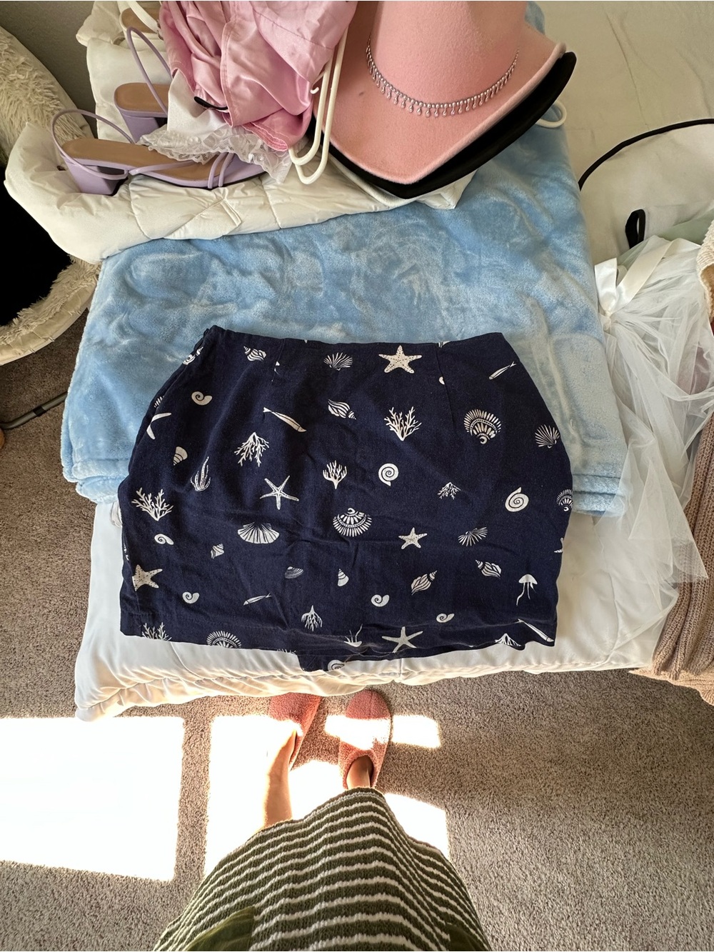 Target Navy Mini Skirt with White Seashell Print - Women's